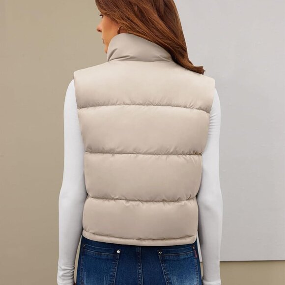 Womens Puffer Vest Sleeveless Puffy Cropped Vests Stand Collar Vest Lightweight - Picture 2 of 4
